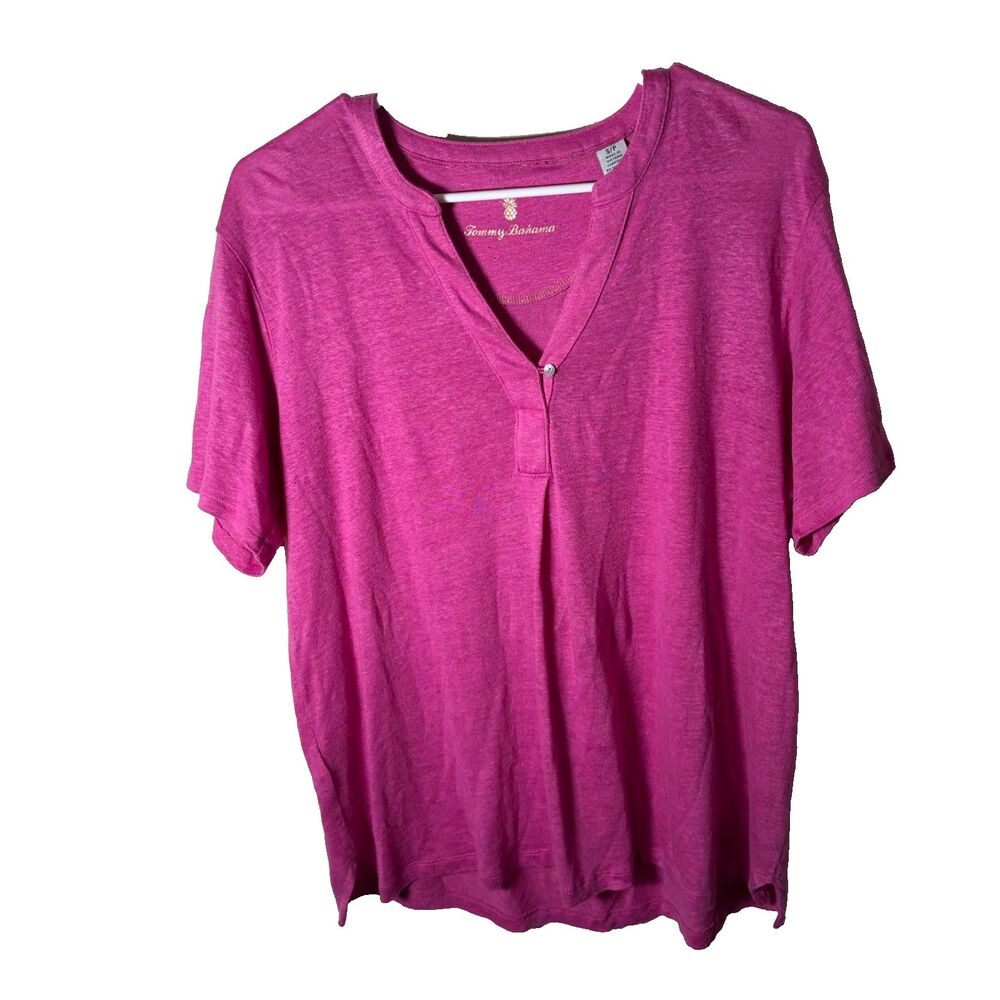 Tommy Bahama T-Shirt Women's Small Purple V-Neck Short Sleeve 100% Linen